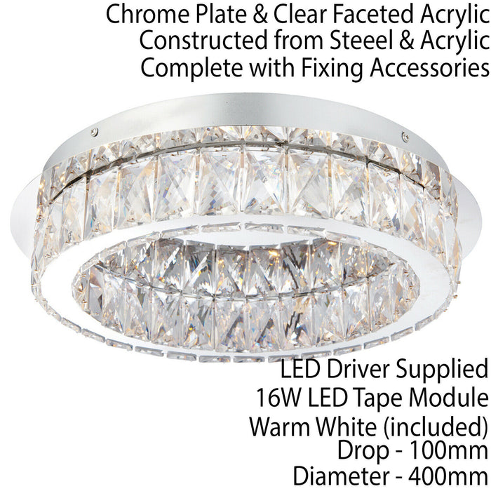 Flush Ceiling Mount Light Chrome & Acrylic Round Modern Crystal LED Ring Lamp Loops