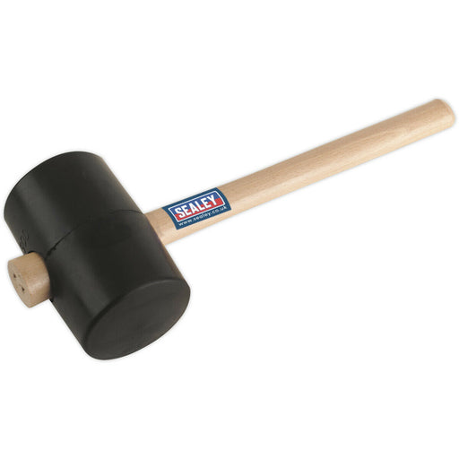 2.5lb Black Rubber Mallet - Wooden Shaft Handle - General Purpose Hammer Loops