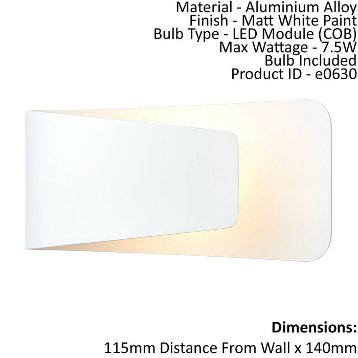 Wall Light Matt White Paint 7.5W LED Module Dimmable Living Room Loops