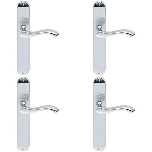 4x PAIR Curved Handle on Long Slim Latch Backplate 241 x 40mm Satin Chrome Loops