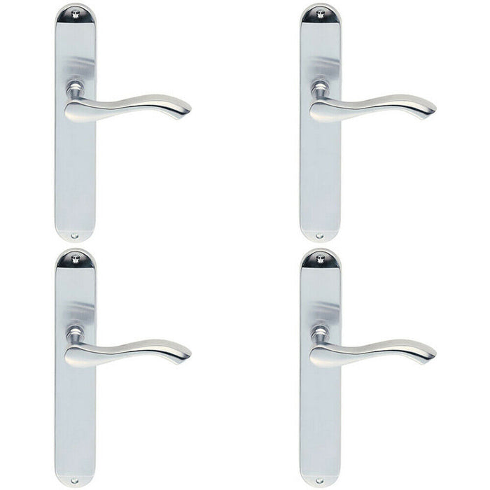 4x PAIR Curved Handle on Long Slim Latch Backplate 241 x 40mm Satin Chrome Loops