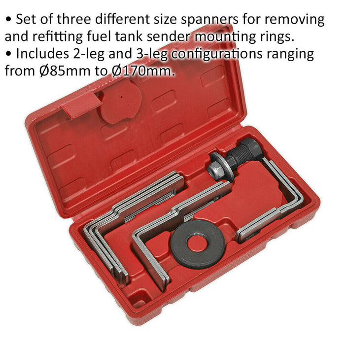 9 Piece Fuel Tank Sender Spanner Set - 24mm Hex Drive - 2 & 3 Leg Configurations Loops