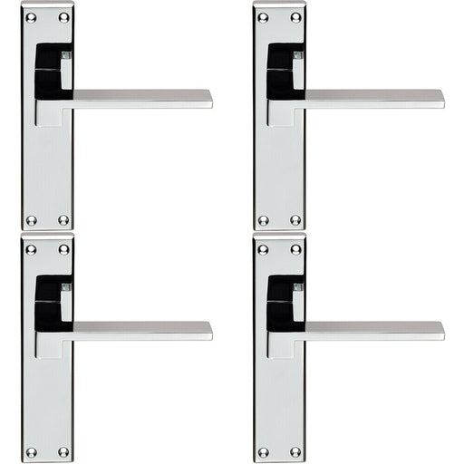 4x PAIR Flat Straight Lever on Latch Backplate Handle 180 x 40mm Polished Chrome Loops