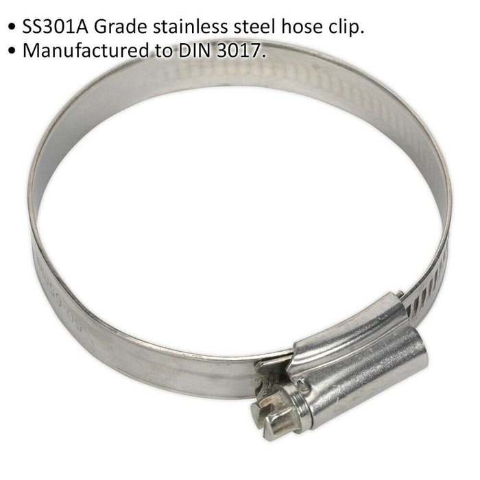 10 PACK Stainless Steel Hose Clip - 55 to 64mm Diameter - Hose Pipe Clip Fixing Loops