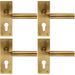 4x PAIR Round Bar Handle on Slim Euro Lock Backplate 150 x 50mm Antique Brass Loops