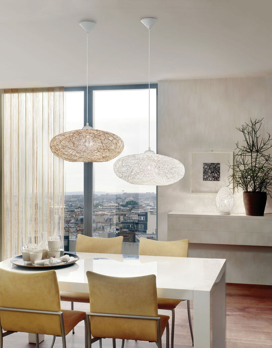 Pendant Ceiling Light Colour White Shade Beige Paper Threads Bulb E27 1x60W Loops