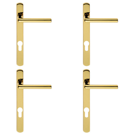 4x PAIR Straight Lever on Narrow Euro Lock Backplate 220 x 26mm Stainless Brass Loops