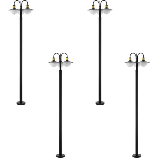 4 PACK IP44 Outdoor Bollard Light Black & Gold Curved Lamp Post 3x 60W E27 Loops