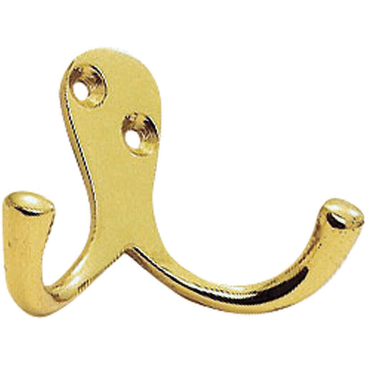 Victorian One Piece Double Bathroom Robe Hook 26mm Projection Polished Brass Loops