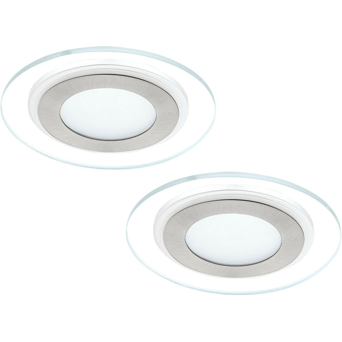 2 PACK Wall / Ceiling Flush Downlight White & Satin Nickel 12W Built in LED Loops