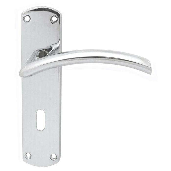 2x Arched Lever on Lock Backplate Door Handle 170 x 42mm Polished Chrome Loops