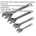 4 Piece Wrench Set - Four Adjustable Steel Wrenches 150mm 200mm 250mm and 300mm Loops