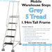 5 Tread Mobile Warehouse Steps GREY 1.94m Portable Safety Ladder & Wheels Loops