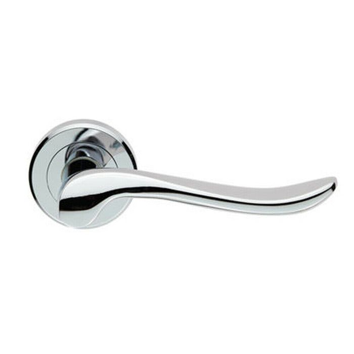 PAIR Scroll Shaped Lever Handle on Round Rose Concealed Fix Polished Chrome Loops