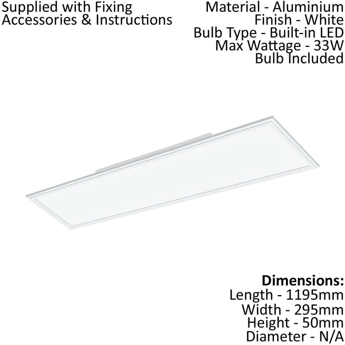 Wall / Ceiling Light White 1195mm Slim Strip Panel 33W Built in LED 4000K Loops