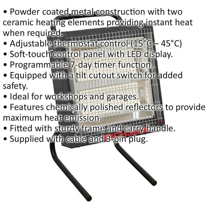 Portable Ceramic Heater - 1400 to 2800W - Instant Heat - Timer - Remote Control Loops