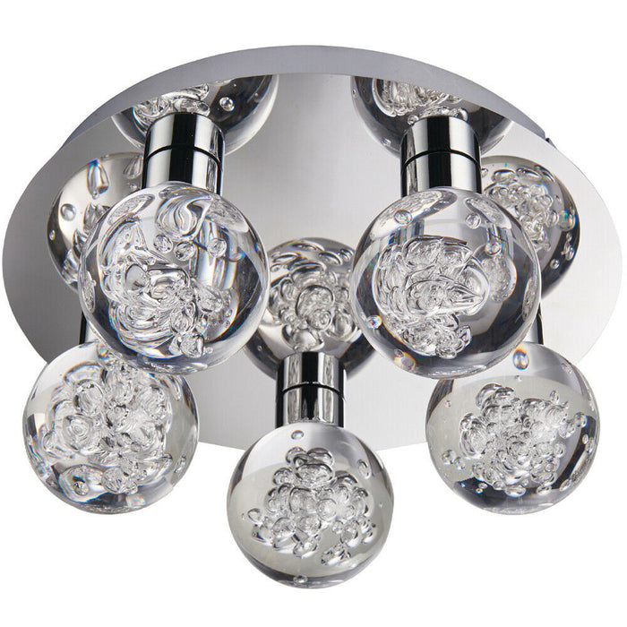 Flush Bathroom Ceiling Light IP44 Warm White LED Ball 5 Lamp Modern Chrome Round Loops