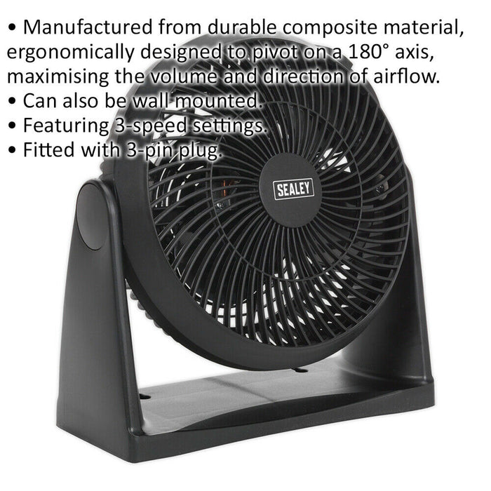 8 Inch Composite Desk or Floor Standing Fan - 3 Speed Settings - 3-Pin UK Plug Loops