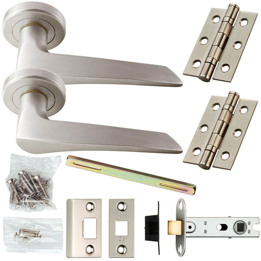 Door Handle & Latch Pack Satin Chrome Tapered Arched Bar Screwless Round Rose Loops