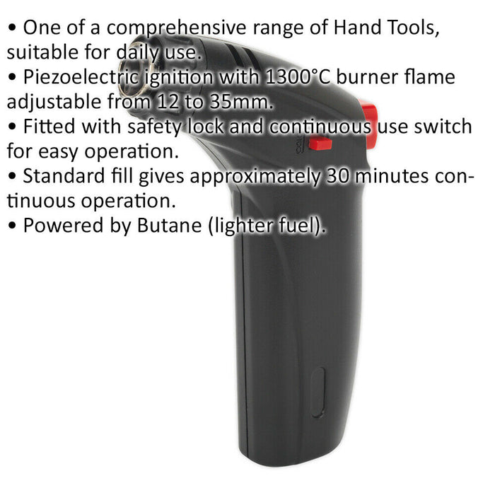 Mini Electronic Butane Soldering Blow Torch - Adjustable Flame Gun - 12 to 35mm Loops