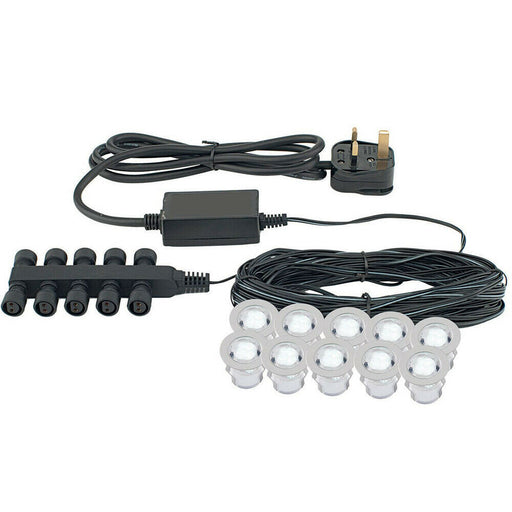 IP67 Decking Plinth Light Kit 10x 0.45W Daylight White Round Lamps Outdoor Rated Loops