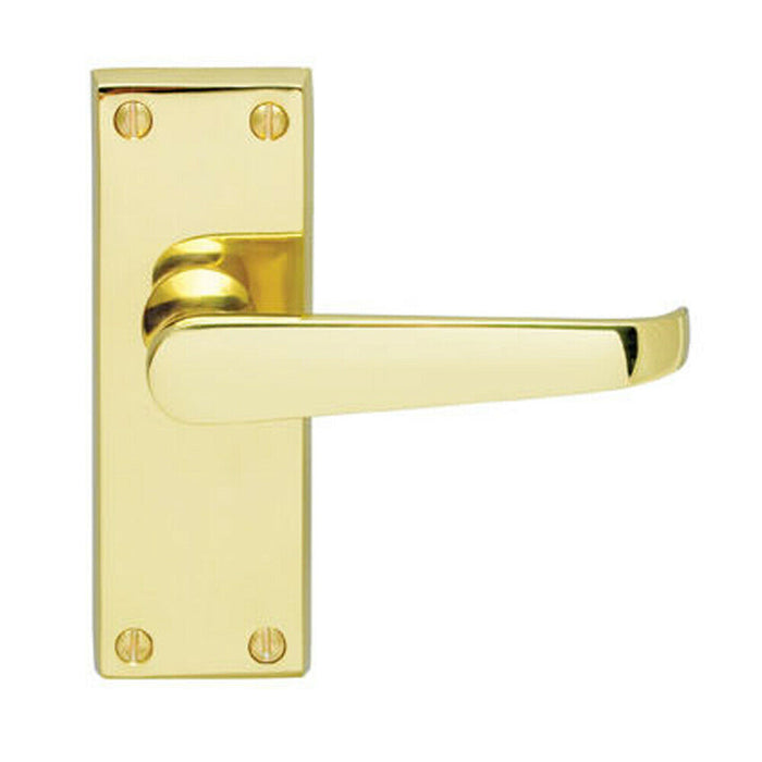 Straight Victorian Lever on Rectangular Latch Backplate Handle Polished Brass Loops