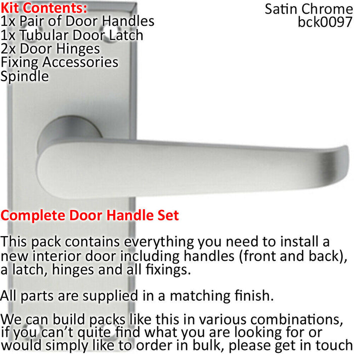 Door Handle & Latch Pack Satin Chrome Short Straight Lever Square Backplate Loops