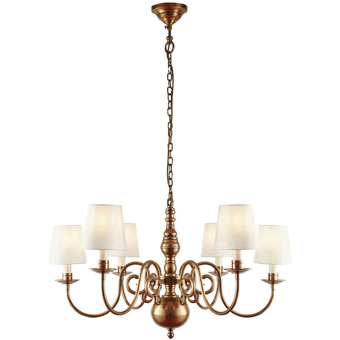 Luxury Hanging Ceiling Pendant Light Solid Brass Marble Silk 6 Lamp Chandelier Loops