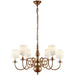 Luxury Hanging Ceiling Pendant Light Solid Brass Marble Silk 6 Lamp Chandelier Loops