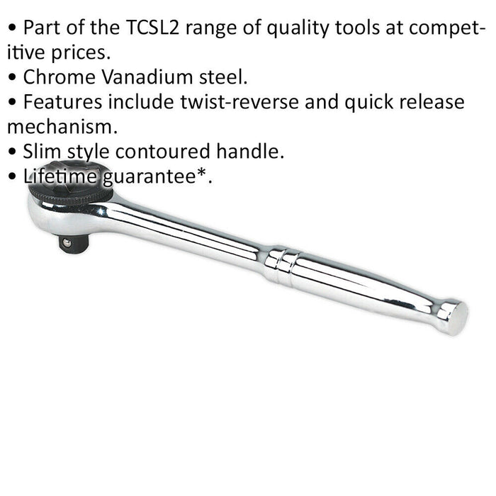 40-Tooth Twist Reverse Ratchet Wrench - 3/8 Inch Sq Drive - Quick Release Loops