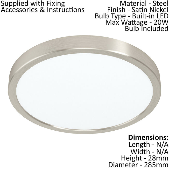 2 PACK Ceiling Light Satin Nickel 285mm Round Surface Mounted 20W LED 3000K Loops