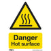 10x DANGER HOT SURFACE Health & Safety Sign - Self Adhesive 75 x 100mm Sticker Loops