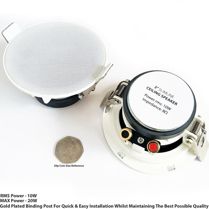 PAIR of 3" Mini Low Profile Ceiling Speaker 8 OHM 2 Way Compact Mount Slim Line