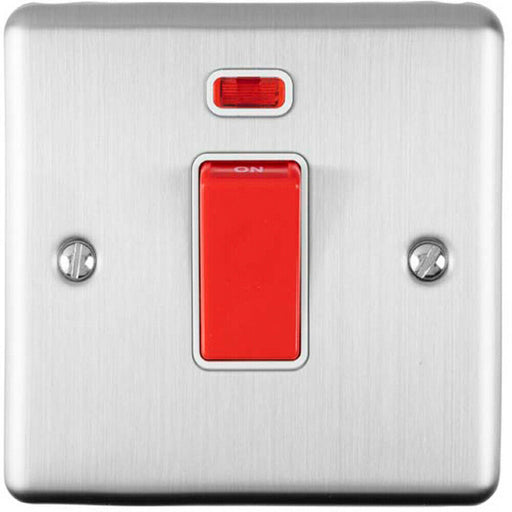 45A DP Oven Switch & Neon Light SATIN STEEL & White Trim Appliance Red Rocker Loops