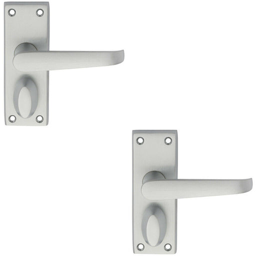 2x PAIR Straight Handle on Short Privacy Backplate 118 x 42mm Satin Chrome Loops