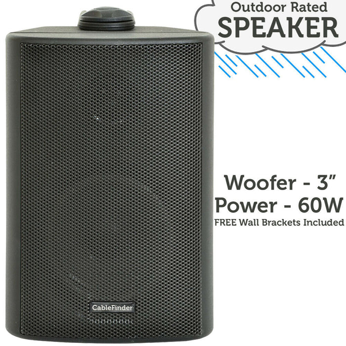3" 60W Black Outdoor Rated Speaker Wall Weatherproof Background 8Ohm & 100V