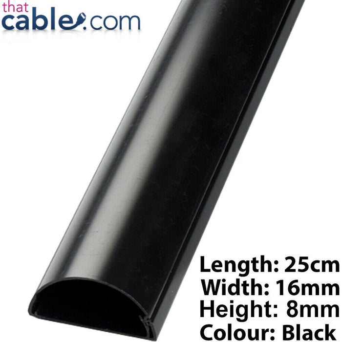 25cm 16mm x 8mm Black Speaker Cable Trunking Conduit Cover AV TV Ethernet Wall Loops