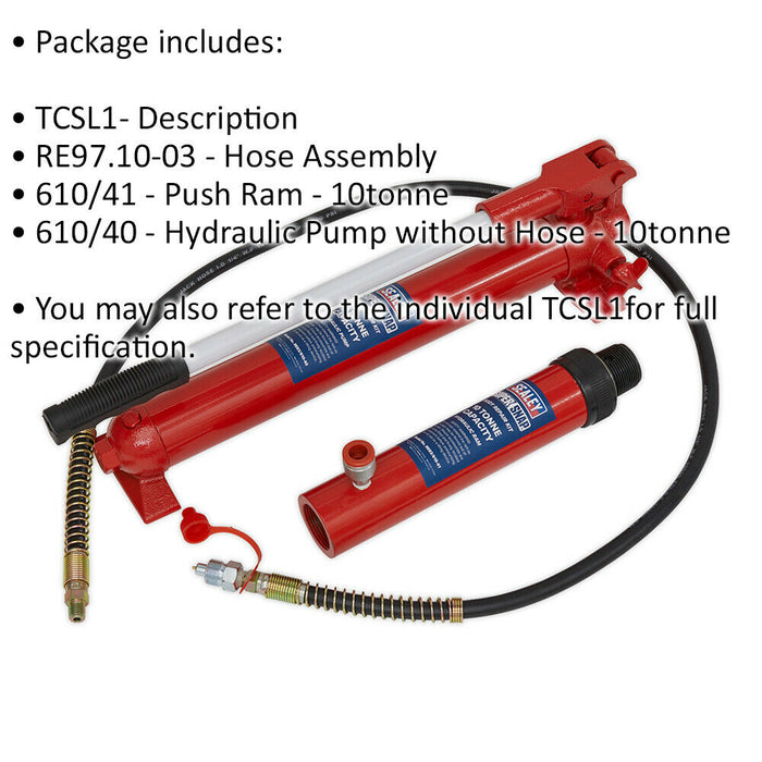 10 Tonne Push Ram with Hydraulic Pump & Hose Assembly - Automotive Body Repair Loops