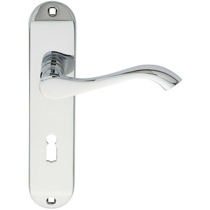 PAIR Curved Handle on Chamfered Lock Backplate 180 x 40mm Polished Chrome Loops