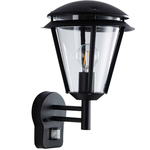IP44 Outdoor Wall Lamp Matt Black Steel Modern PIR Lantern Porch Curved Move Loops