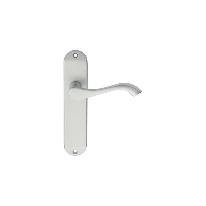 PAIR Curved Handle on Chamfered Latch Backplate 180 x 40mm Satin Chrome Loops