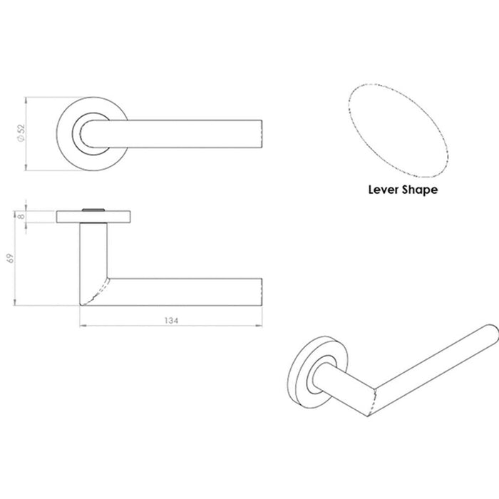Door Handle & Latch Pack Satin Steel Oval Mitred Lever Screwless Round Rose Loops