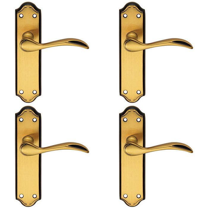 4x PAIR Curved Door Handle Lever on Latch Backplate 180 x 45mm Florentine Bronze Loops