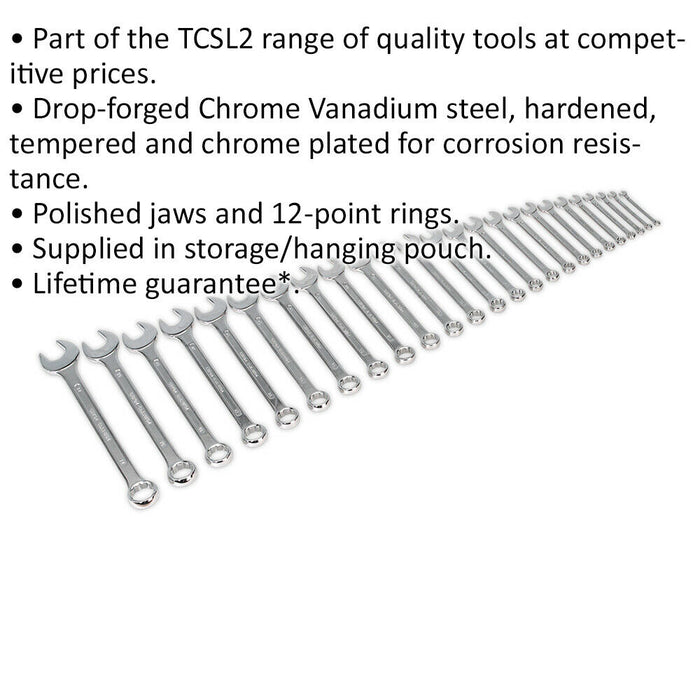 25pc LARGE Handled Combination Spanner Set 12 Point Metric Ring Open Head Wrench Loops