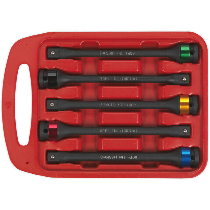 5 PACK 1/2" Square Drive Torque Stick Set - Impact Wrench 135Nm Max Colour Coded Loops