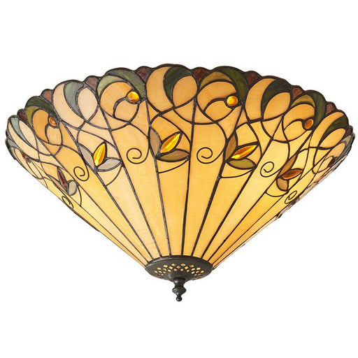 Tiffany Glass Semi Flush Ceiling Light Amber Floral Inverted Round Shade i00050 Loops