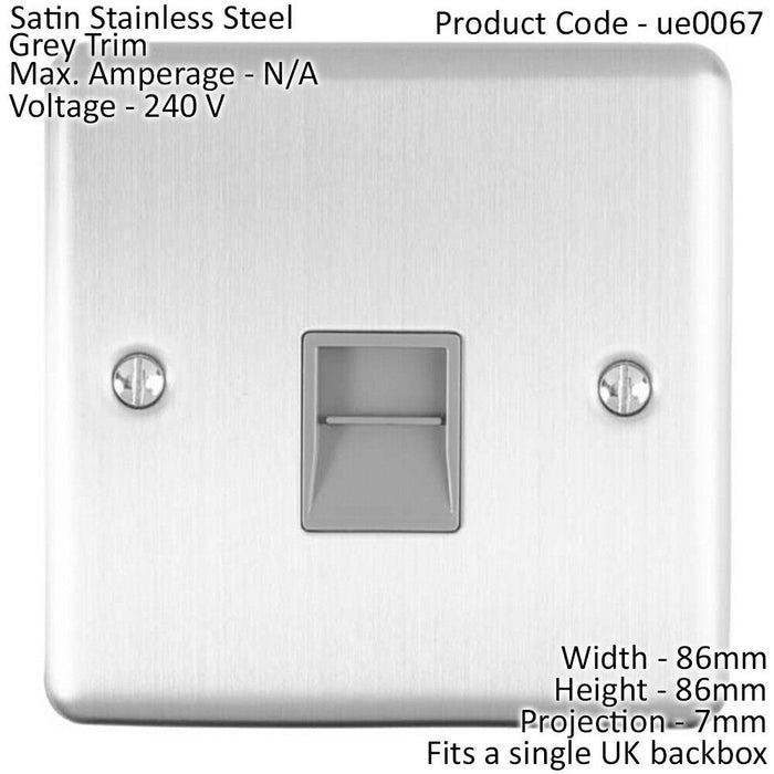 BT Telephone Slave Extension Socket SATIN STEEL & Grey Secondary Wall Plate Loops