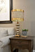 Table Lamp Gold Base Textured Pebble Shapes Gold Leaf Striped Shade LED E27 60W Loops