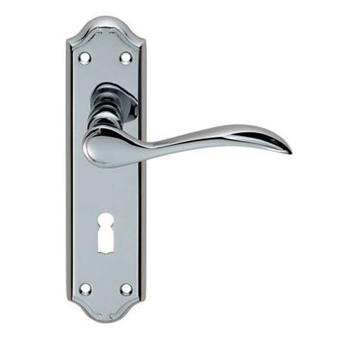 4x PAIR Curved Door Handle Lever on Lock Backplate 180 x 45mm Polished Chrome Loops