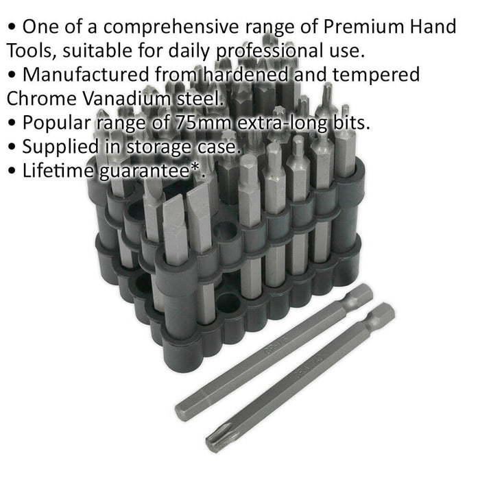 32 Piece Power Tool Bit Set - 75mm Extra-Long Bits - Chrome Vanadium Steel Loops